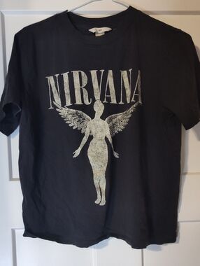 H&M Black Nirvana Angel Graphic Tee